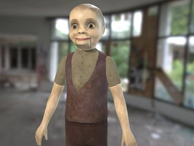 3D Character Model Wearing Brown Vest And Green Shirt In Room With Windows 3d model