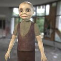 3D Character Model Wearing Brown Vest And Green Shirt In Room With Windows