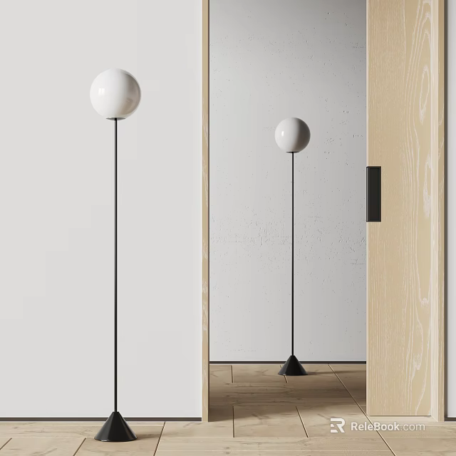 Minimalist Floor Lamps With White Spherical Shades In Modern Interior 3d model