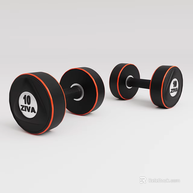 Black Dumbbells With Orange Stripes And 10 ZVA Logo Fitness Equipment For Home Gym Workout 3d model 