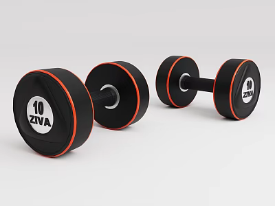 Black Dumbbells With Orange Stripes And 10 ZVA Logo Fitness Equipment For Home Gym Workout 3d model