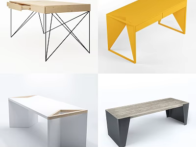 Modern Desk Designs With Various Styles Wooden Tops And Geometric Metal Legs 3d model