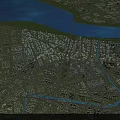 Aerial View Planning of Urban City Layout with River Buildings and Roads
