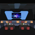 Modern Tech KTV Interior Design With Neon Lights Decor Comfortable Sofas And Large TV Screen 3d model