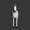 White Mythical Unicorn Creature in Fantasy Role with Single Horn Standing Stance