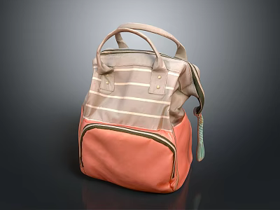 Stylish Orange And Beige Striped Bag With Handles And Shoulder Straps 3d model