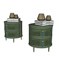 Green Woven Bedside Tables With Drawers Blue Tassels Books And Gold Lamps