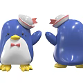 Cute Blue Penguin Figurines Wearing White Hats Red Bows Yellow Feet Front Back Views