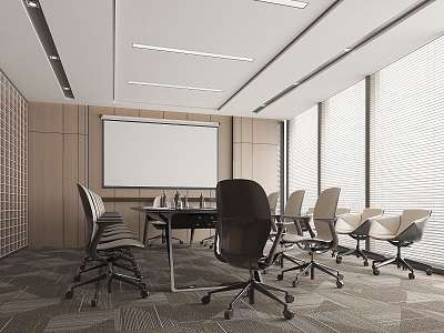 Modern conference room company conference room negotiation room modeling background wall conference table and chair projection curtain louver glass partition 3d model