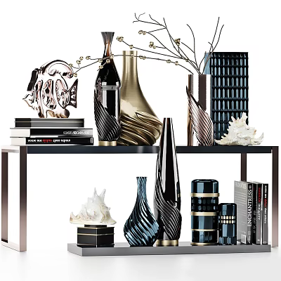 Modern Decorative Ornament Collection With Vases Shells Books And Geometric Designs 3d model