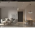 Modern Living Dining Room Interior With Sofa Coffee Table Artwork Dining Table And Pendant Light 3d model