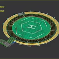 Circular Stadium Architecture Featuring Green Hexagonal Field Surrounded By Tiered Stands And Entrance Steps