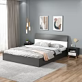 Modern Double Bed With Dark Headboard And Cozy Bedding Near Nightstands And Wall Art