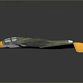 Concept Military Aircraft With Green Camouflage Triangular Wings Transparent Cockpit Yellow Nose And Cross Insignia