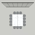 Rectangular Conference Table With Multiple White Chairs And Window Blinds In Meeting Space