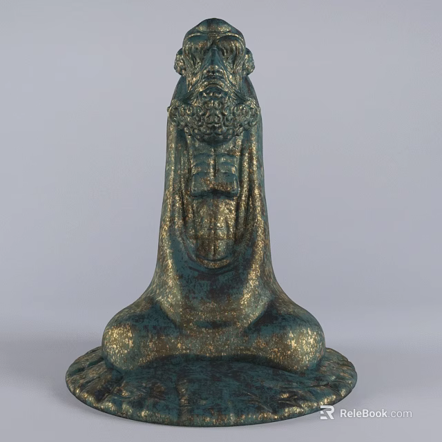 Bronze Green Ceramic Vessel With Gold Flecked Surface And Intricate Carvings 3d model 
