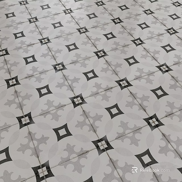 Black And White Geometric Pattern Floor Tiles With Diamond And Circle Designs 3d model 