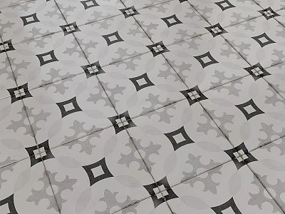 Black And White Geometric Pattern Floor Tiles With Diamond And Circle Designs 3d model