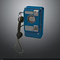 Vintage Blue Wall Mounted Public Telephone With Rotary Dial And Handset