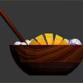Wooden Fruit Bowl Filled With Assorted Fresh Fruits Like Mango Strawberry Banana And Blueberry