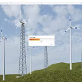 Industrial Equipment Wind Turbines Operating on Green Hills Under Blue Sky and White Clouds