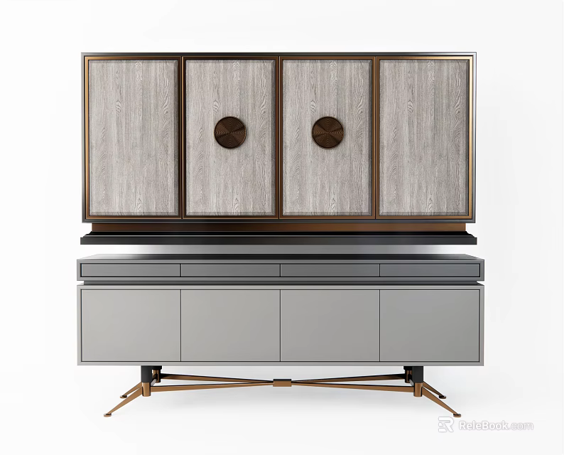 Modern TV Cabinet Featuring Wooden Panels Metal Frame And Drawer Storage 3d model 