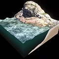 3D Model of Rocky Island with Ocean Water and Layered Underwater Structure 3d model