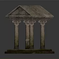 Ancient Classical Architecture Structure Featuring Four Weathered Columns Stone Roof Square Pedestal And Stone Tablet