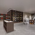 Tobacco and Liquor Store Interior Design With Wooden Display Shelves And Glass Wine Cabinets