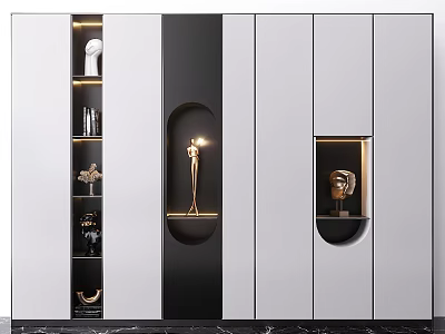 Modern Elegant Decorative Cabinet With Black White Panels LED Lighting And Sculptures 3d model