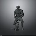 Male Sculpture Figure In Squatting Posture Holding Tool With Bucket And Lid