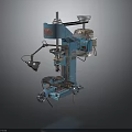 Blue Industrial Drilling Machine With Motorized Head Workbench Wheels And Lamp