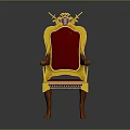 Ornate Royal Throne Chair With Golden Frame Red Upholstery And Decorative Top