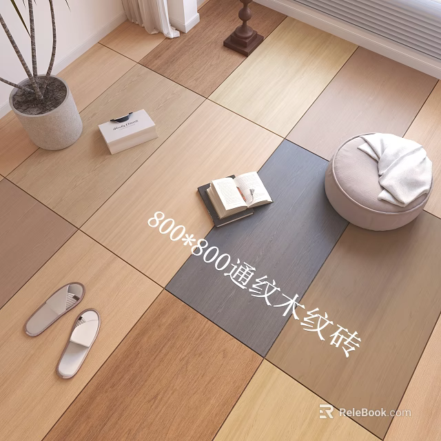 Stylish 800x800 Wood Grain Floor Tiles With Continuous Pattern And Home Decor 3d model 