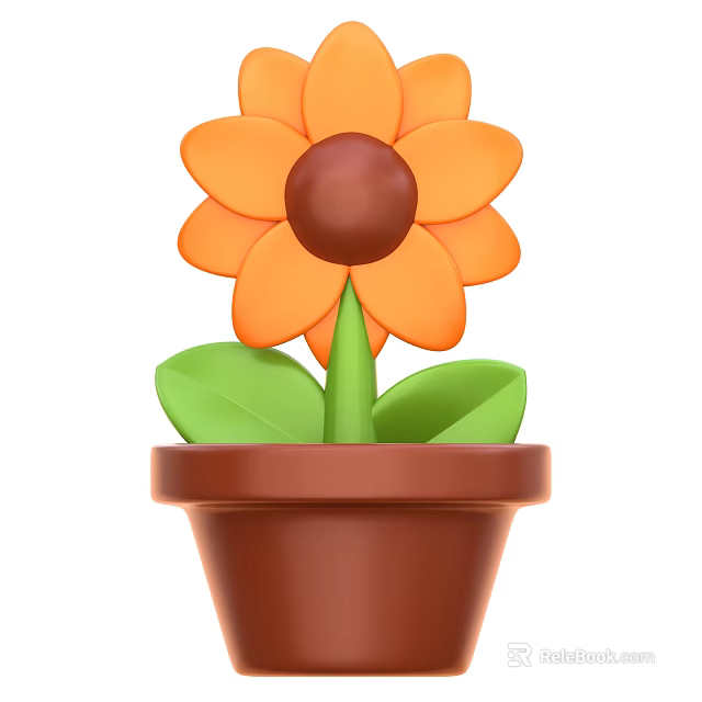Hanging Basket Plant With Orange Flower Green Leaves And Brown Pot For Home Decor 3d model 