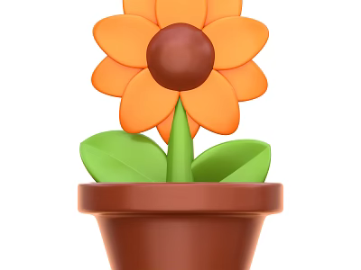 Hanging Basket Plant With Orange Flower Green Leaves And Brown Pot For Home Decor 3d model