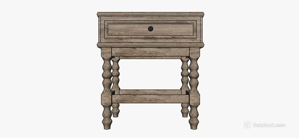 Traditional Wooden Nightstand With Single Drawer And Turned Spiral Legs Design 3d model 