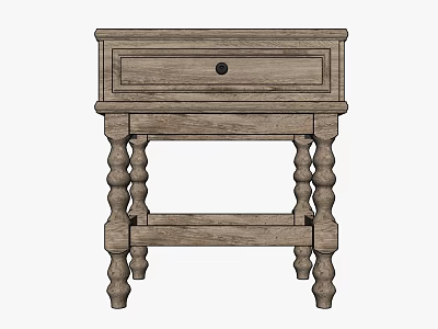 Traditional Wooden Nightstand With Single Drawer And Turned Spiral Legs Design 3d model