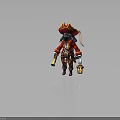 Pirate Dog Character Wearing Red Coat And Tricorn Hat With Lantern And Horn Accessories