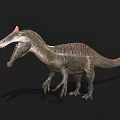 Realistic Dinosaur Model With Open Mouth Red Crest And Striped Body