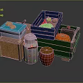 Fluffy Rabbit Near Colorful Wooden Crates With Fresh Fruits And Jars