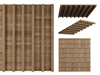 Modern Wooden Ceiling Interior Design With Slatted Panels And Grid Structure Details 3d model