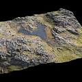 Natural Rocky Terrain With Small Water Pools And Green Grass Patches