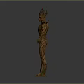 Intricate Tree Humanoid 3D Model With Wooden Texture And Green Moss Details