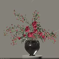 Elegant Black Ceramic Vase With Red Peonies Green Leaves And Circular Decor