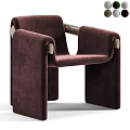 Modern Burgundy Velvet Accent Chair With Wooden Armrests And Sleek Design