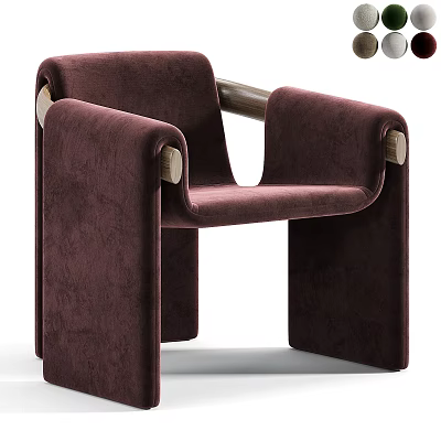 Modern Burgundy Velvet Accent Chair With Wooden Armrests And Sleek Design 3d model