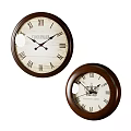 Two Vintage Wooden Frame Wall Clocks With Roman Numerals And Classic Design