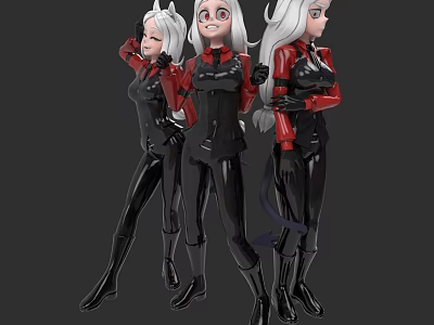 Three Fantasy Anime Characters With White Hair In Black Red Tight Fitting Outfits 3d model