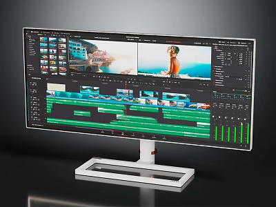 Professional Computer Monitor For Video Editing With Multiple Tracks And Editing Tools 3d model